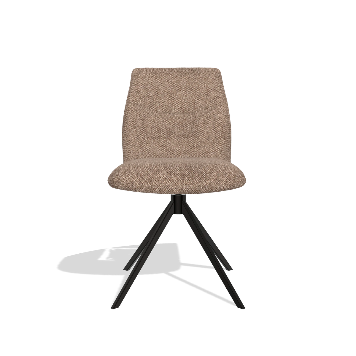 Armless Dining Chair Ferrara 6406 in Cayenne 28 fabric (taupe), black swivel base, front view