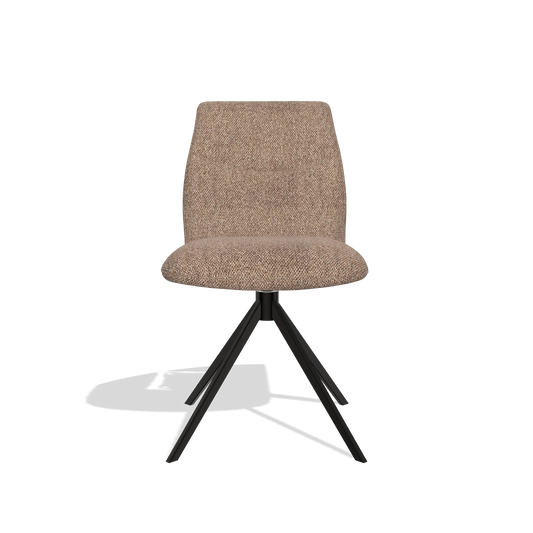 Silla de comedor sin reposabrazos Ferrara 6406 en tela Cayenne 28 (topo), base giratoria en negro, vista frontal