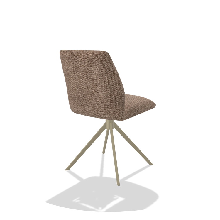 Armless Dining Chair Ferrara 6406 in Cayenne 28 fabric (taupe), champagne swivel base, back angled view