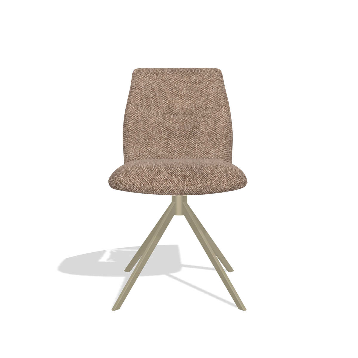 Armless Dining Chair Ferrara 6406 in Cayenne 28 fabric (taupe), champagne swivel base, front view
