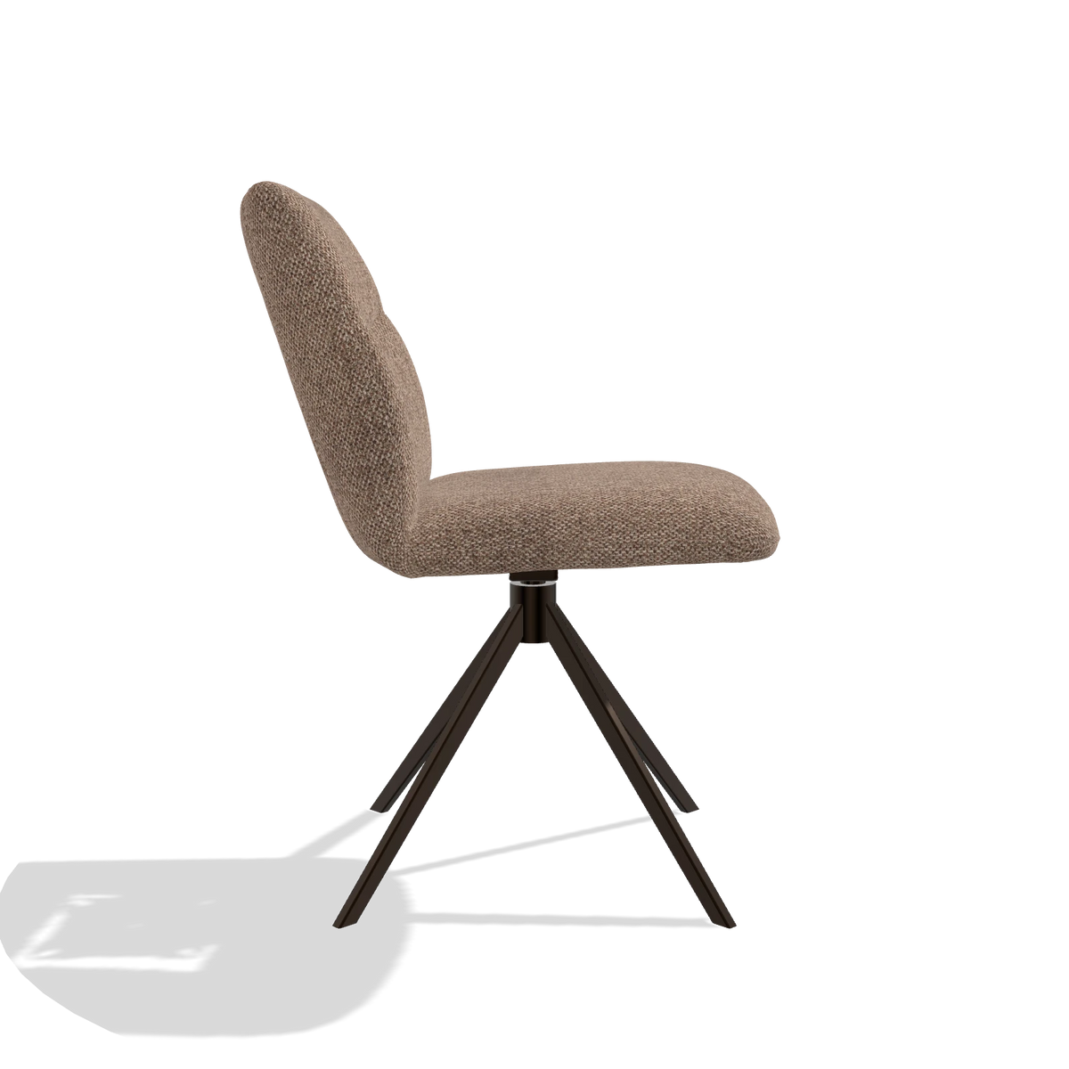 Armless Dining Chair Ferrara 6406 in Cayenne 28 fabric (taupe), espresso swivel base, side view