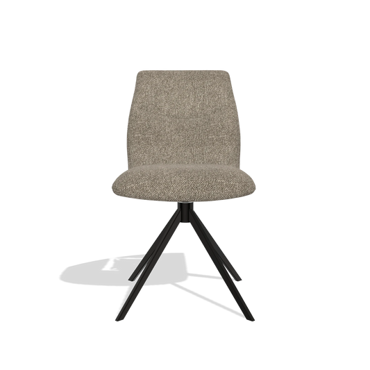 Silla de comedor sin reposabrazos Ferrara 6406 en tela Cayenne 55 (topo), base giratoria en negro, vista frontal