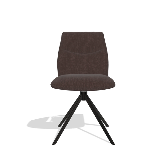 Silla de comedor sin reposabrazos Ferrara 6406 en tela Energy 34 (chocolate), base giratoria en negro, vista frontal