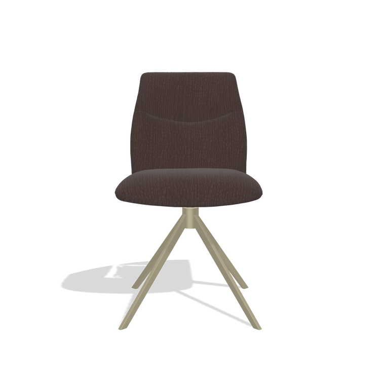 Chaise de salle à manger sans accoudoirs Ferrara 6406 en tissu Energy 34 (chocolat), pied pivotant en champagne, vue de face