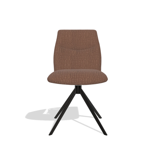 Silla de comedor sin reposabrazos Ferrara 6406 en tela Energy 96 (marrón), base giratoria en negro, vista frontal