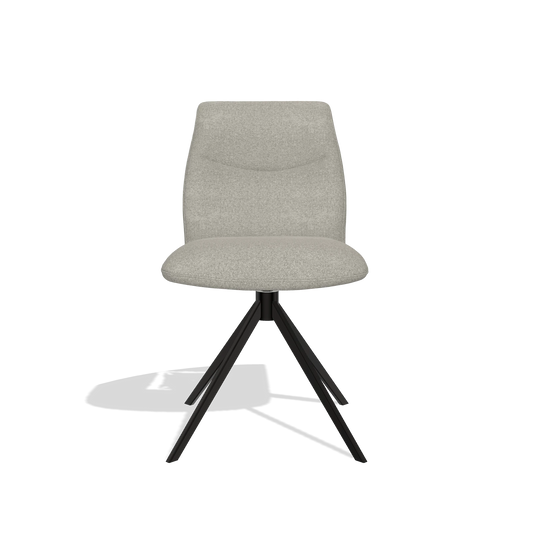 Silla de comedor sin reposabrazos Ferrara 6406 en tela Glory 01 (greige), base giratoria en negro, vista frontal
