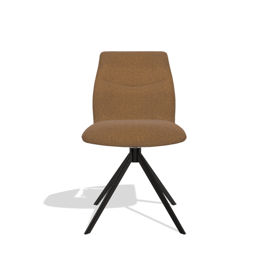 Silla de comedor sin reposabrazos Ferrara 6406 en tela Glory 16 (marrón), base giratoria en negro, vista frontal