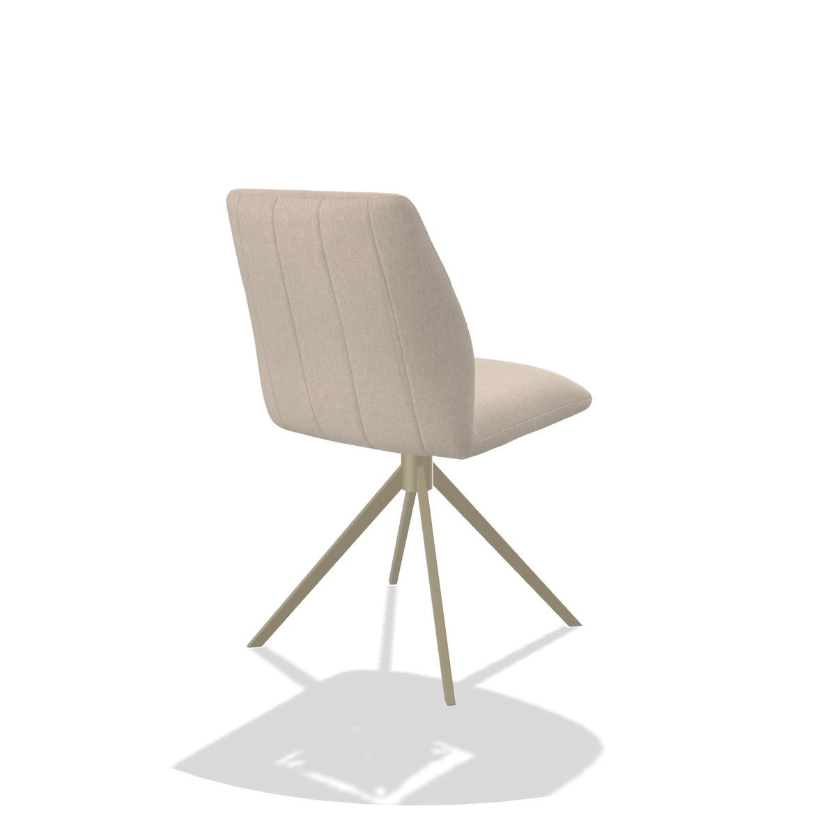 Armless Dining Chair Ferrara 6406 in Guard 05 fabric (light grey), champagne swivel base, back angled view