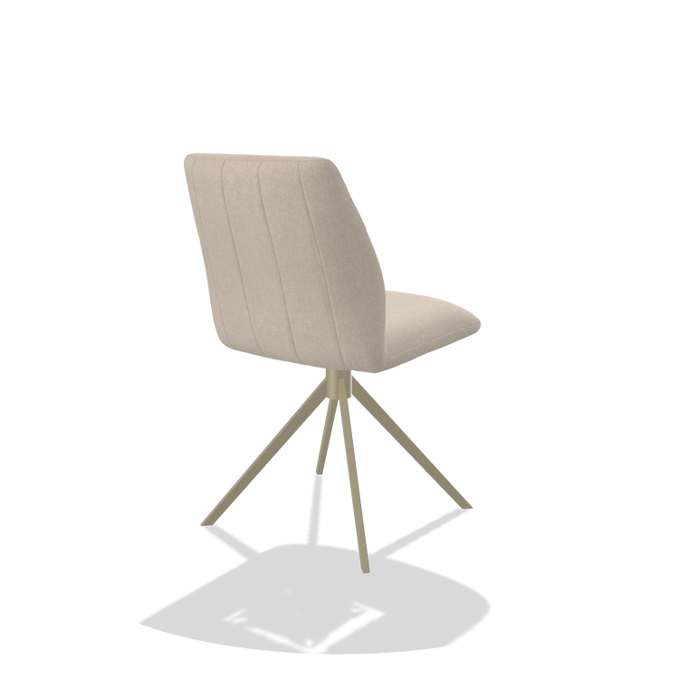 Armless Dining Chair Ferrara 6406 in Guard 05 fabric (light grey), champagne swivel base, back angled view