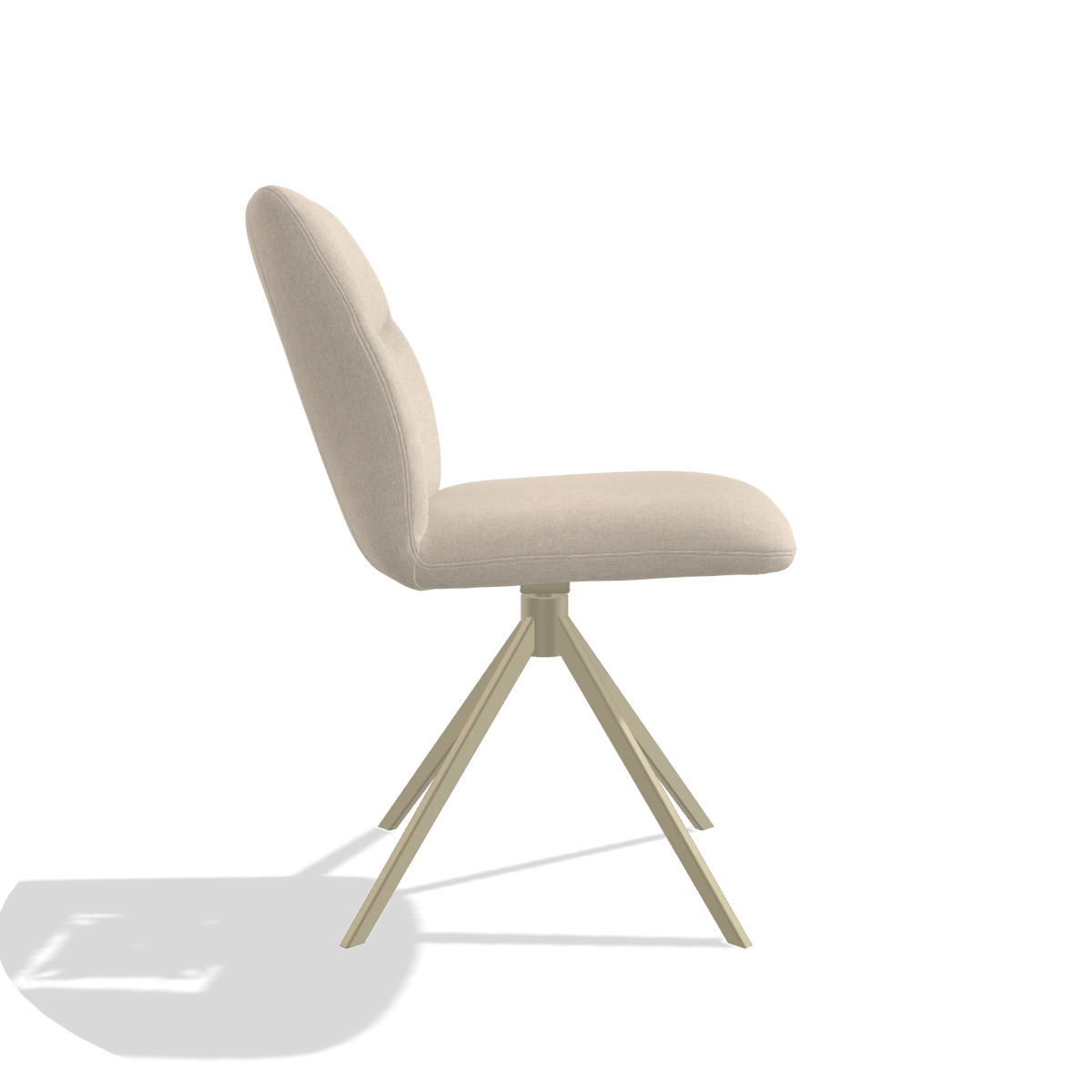 Armless Dining Chair Ferrara 6406 in Guard 05 fabric (light grey), champagne swivel base, side view