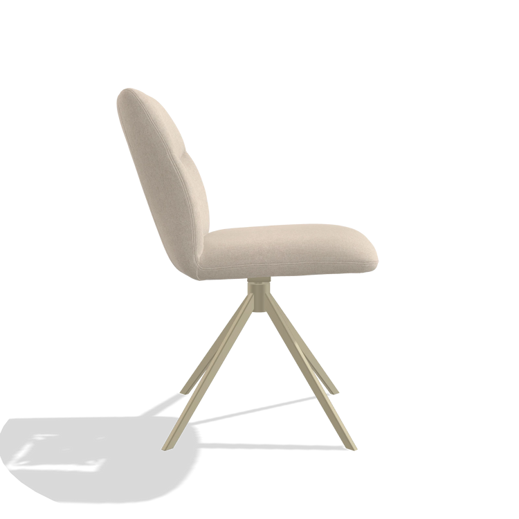 Armless Dining Chair Ferrara 6406 in Guard 05 fabric (light grey), champagne swivel base, side view