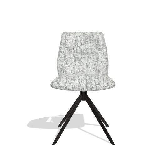 Silla de comedor sin reposabrazos Ferrara 6406 en tela Horta 101 (gris claro), base giratoria en negro, vista frontal