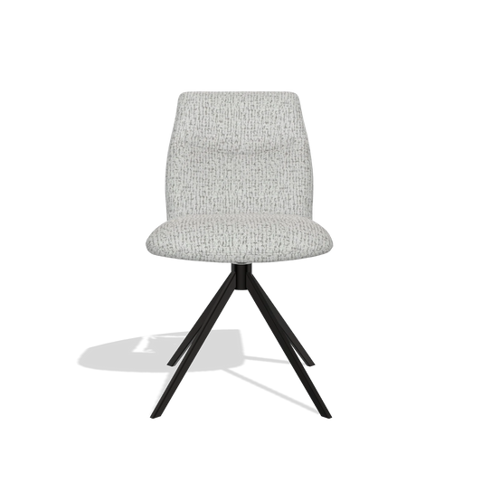 Silla de comedor sin reposabrazos Ferrara 6406 en tela Horta 106 (gris claro), base giratoria en negro, vista frontal