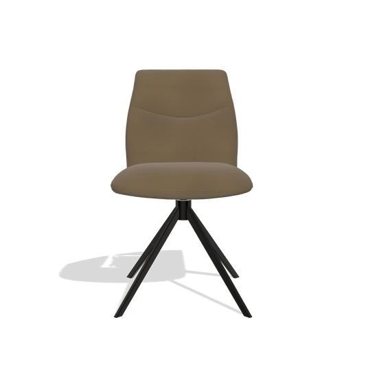 Silla de comedor sin reposabrazos Ferrara 6406 en Piel A802 (oliva), base giratoria en negro, vista frontal