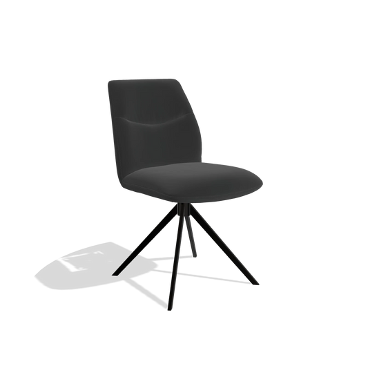 Silla de comedor sin reposabrazos Ferrara 6406 en Piel A804 (negro), base giratoria en negro, vista en ángulo