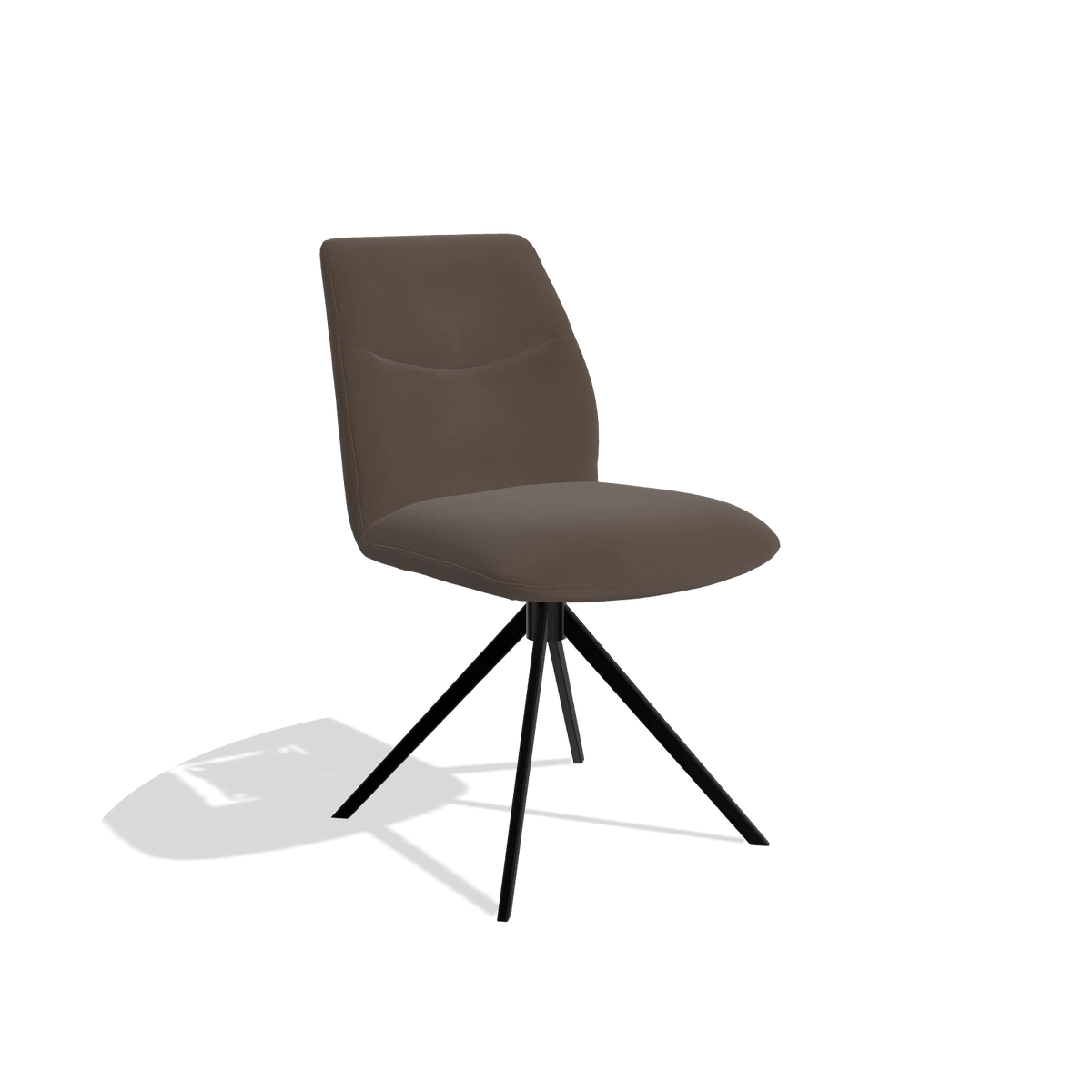 Chaise de salle à manger sans accoudoirs Ferrara 6406 en Cuir A825 (marron), pied pivotant en noir, vue de trois-quarts