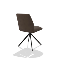 Chaise de salle à manger sans accoudoirs Ferrara 6406 en Cuir A825 (marron), pied pivotant en noir, vue de trois-quarts arrière