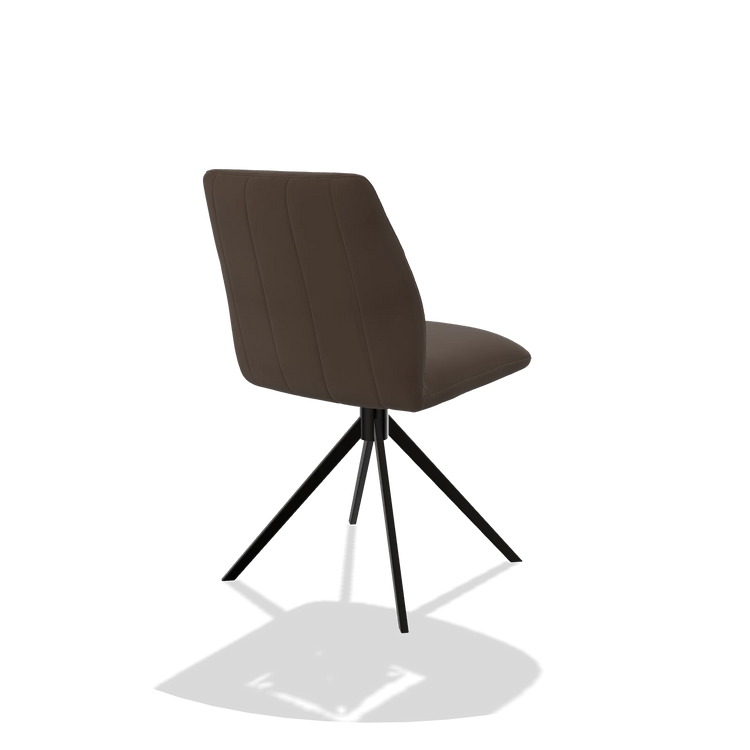 Chaise de salle à manger sans accoudoirs Ferrara 6406 en Cuir A825 (marron), pied pivotant en noir, vue de trois-quarts arrière