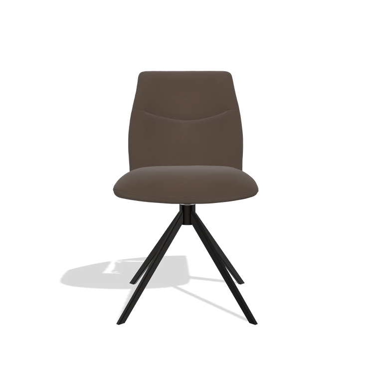 Chaise de salle à manger sans accoudoirs Ferrara 6406 en Cuir A825 (marron), pied pivotant en noir, vue de face
