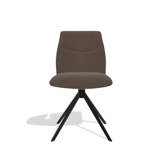 Silla de comedor sin reposabrazos Ferrara 6406 en Piel A825 (marrón), base giratoria en negro, vista frontal