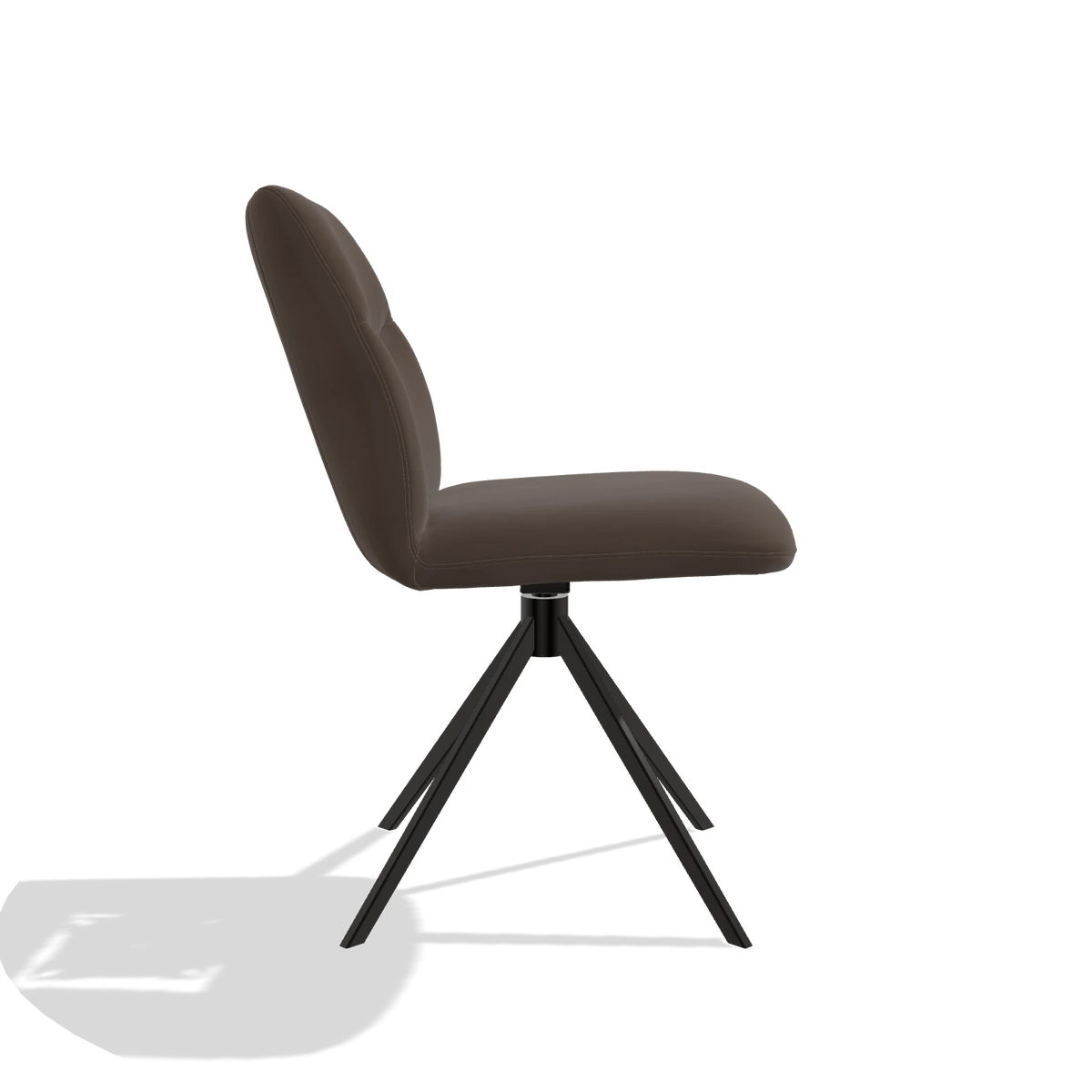 Chaise de salle à manger sans accoudoirs Ferrara 6406 en Cuir A825 (marron), pied pivotant en noir, vue de profil