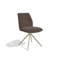 Chaise de salle à manger sans accoudoirs Ferrara 6406 en Cuir A825 (marron), pied pivotant en champagne, vue de trois-quarts