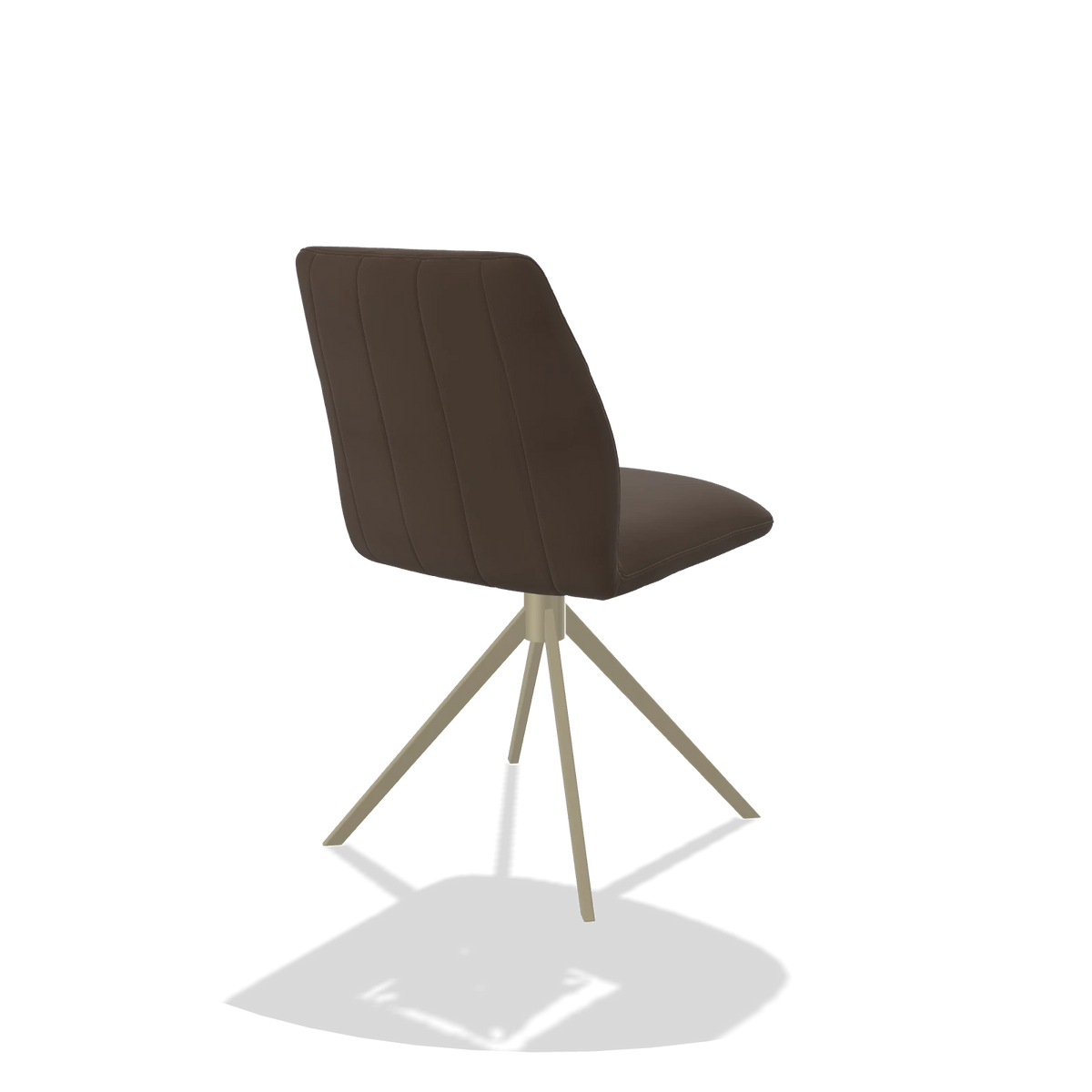 Chaise de salle à manger sans accoudoirs Ferrara 6406 en Cuir A825 (marron), pied pivotant en champagne, vue de trois-quarts arrière