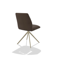 Chaise de salle à manger sans accoudoirs Ferrara 6406 en Cuir A825 (marron), pied pivotant en champagne, vue de trois-quarts arrière