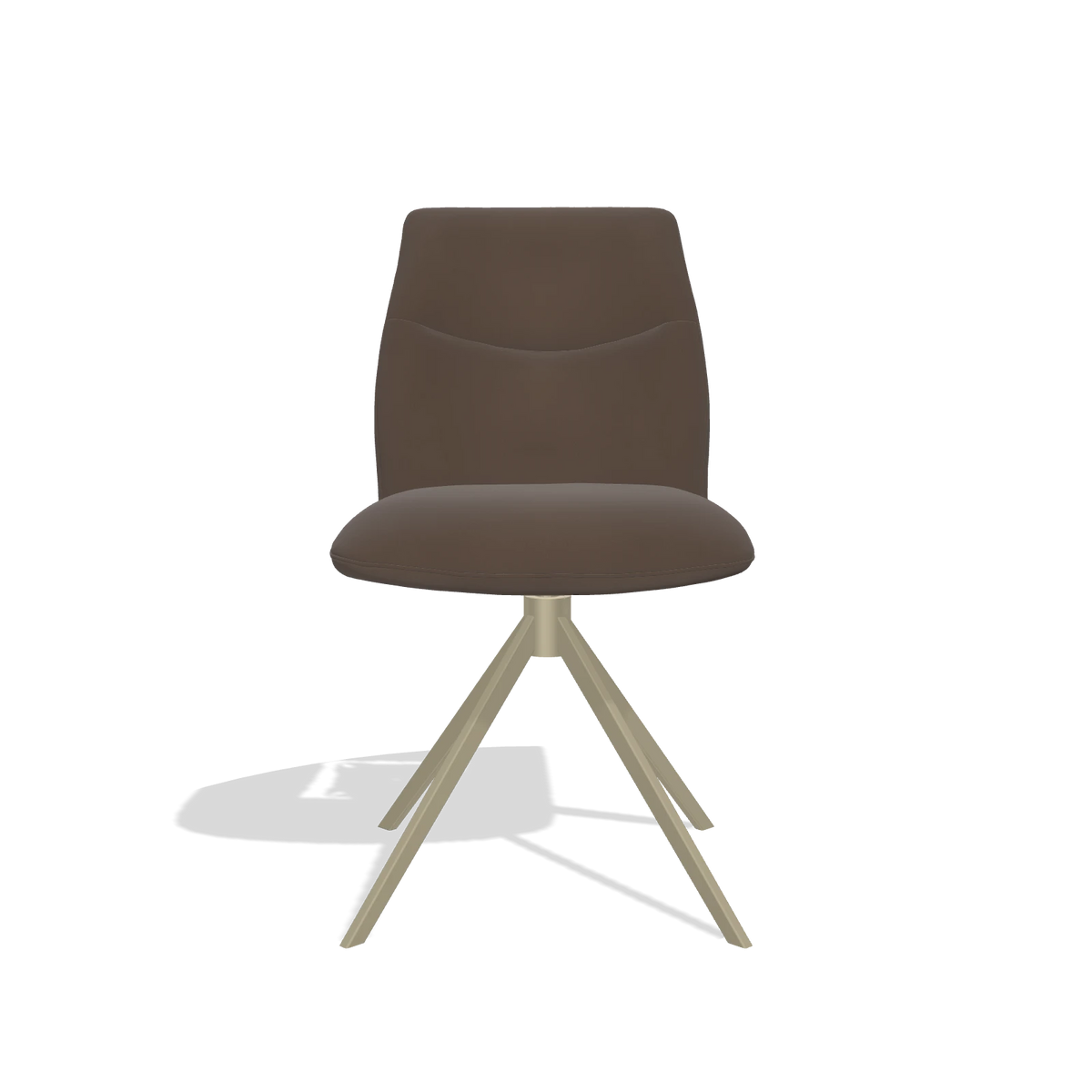 Chaise de salle à manger sans accoudoirs Ferrara 6406 en Cuir A825 (marron), pied pivotant en champagne, vue de face