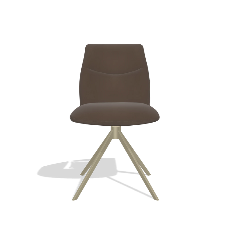 Chaise de salle à manger sans accoudoirs Ferrara 6406 en Cuir A825 (marron), pied pivotant en champagne, vue de face