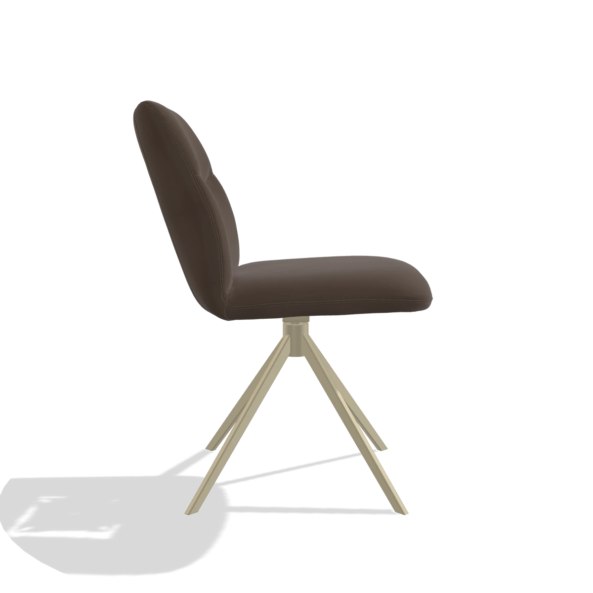 Chaise de salle à manger sans accoudoirs Ferrara 6406 en Cuir A825 (marron), pied pivotant en champagne, vue de profil
