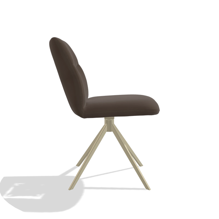 Chaise de salle à manger sans accoudoirs Ferrara 6406 en Cuir A825 (marron), pied pivotant en champagne, vue de profil