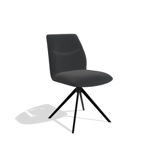 Silla de comedor sin reposabrazos Ferrara 6406 en Piel B500 (negro), base giratoria en negro, vista en ángulo