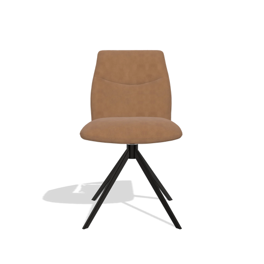 Silla de comedor sin reposabrazos Ferrara 6406 en Piel B501 (caramelo), base giratoria en negro, vista frontal