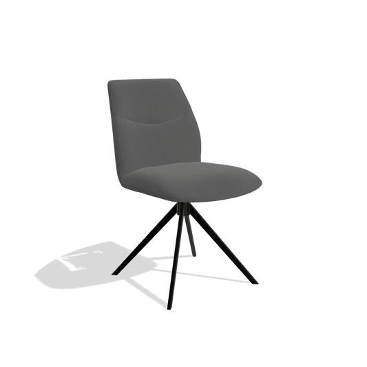 Silla de comedor sin reposabrazos Ferrara 6406 en Piel B502 (gris oscuro), base giratoria en negro, vista en ángulo