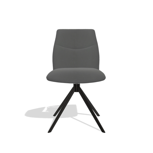 Silla de comedor sin reposabrazos Ferrara 6406 en Piel B502 (gris oscuro), base giratoria en negro, vista frontal