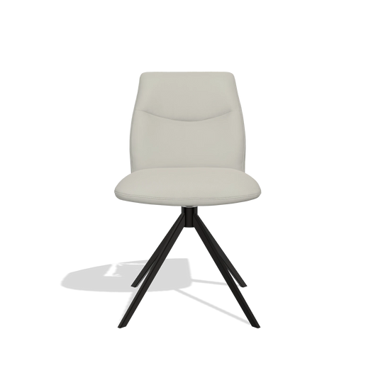 Silla de comedor sin reposabrazos Ferrara 6406 en Piel B506 (gris claro), base giratoria en negro, vista frontal