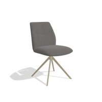 Chaise de salle à manger sans accoudoirs Ferrara 6406 en Cuir B584 (gris foncé), pied pivotant en champagne, vue de trois-quarts