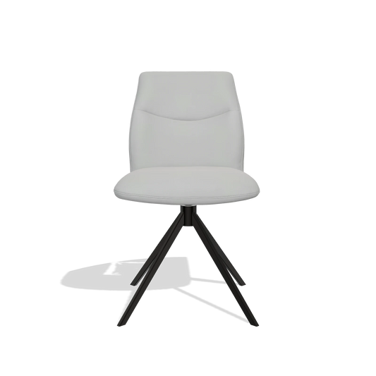 Silla de comedor sin reposabrazos Ferrara 6406 en Piel B904 (gris claro), base giratoria en negro, vista frontal