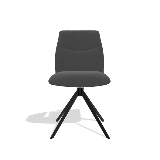 Silla de comedor sin reposabrazos Ferrara 6406 en Piel B905 (antracita), base giratoria en negro, vista frontal