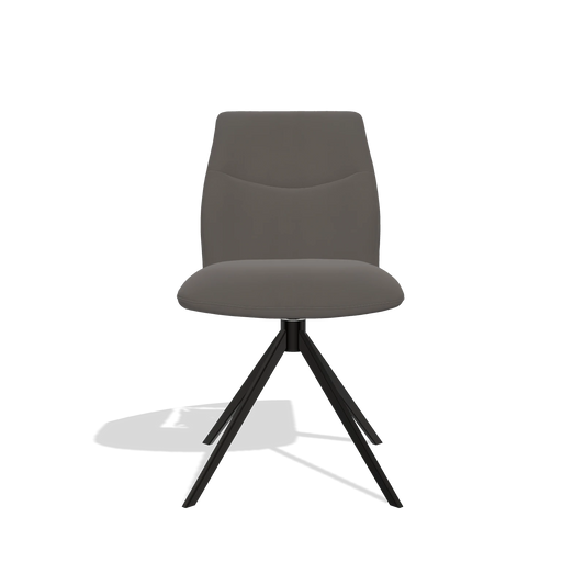Silla de comedor sin reposabrazos Ferrara 6406 en Piel B918 (gris oscuro), base giratoria en negro, vista frontal