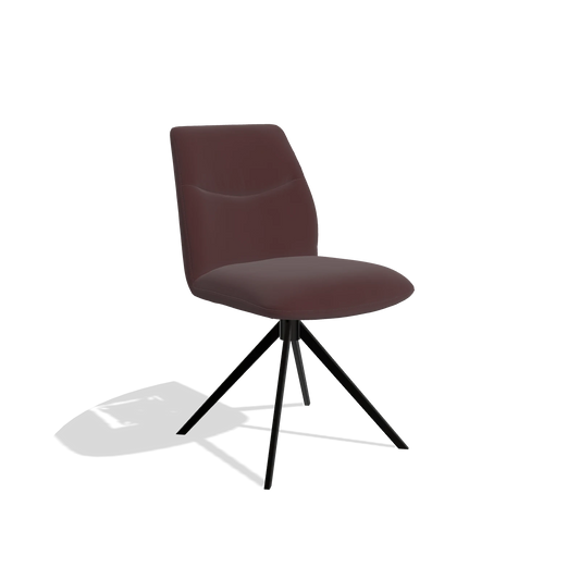 Silla de comedor sin reposabrazos Ferrara 6406 en Piel B938 (chocolate), base giratoria en negro, vista en ángulo