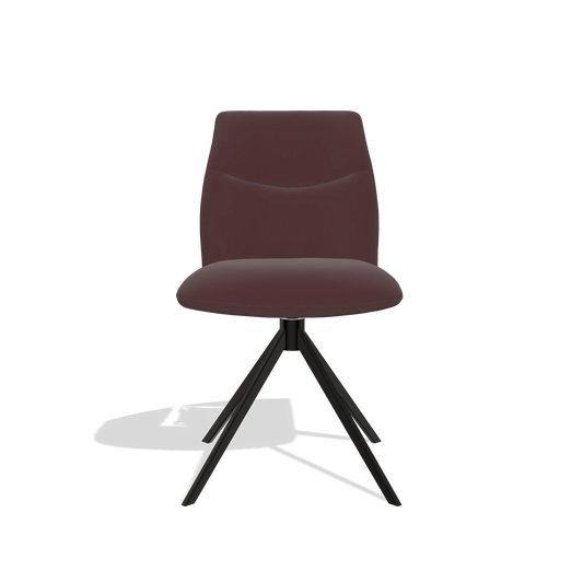 Silla de comedor sin reposabrazos Ferrara 6406 en Piel B938 (chocolate), base giratoria en negro, vista frontal