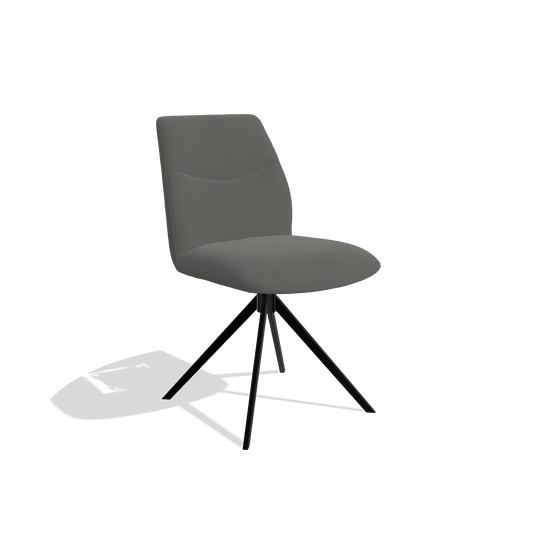 Silla de comedor sin reposabrazos Ferrara 6406 en Piel B945 (gris oscuro), base giratoria en negro, vista en ángulo