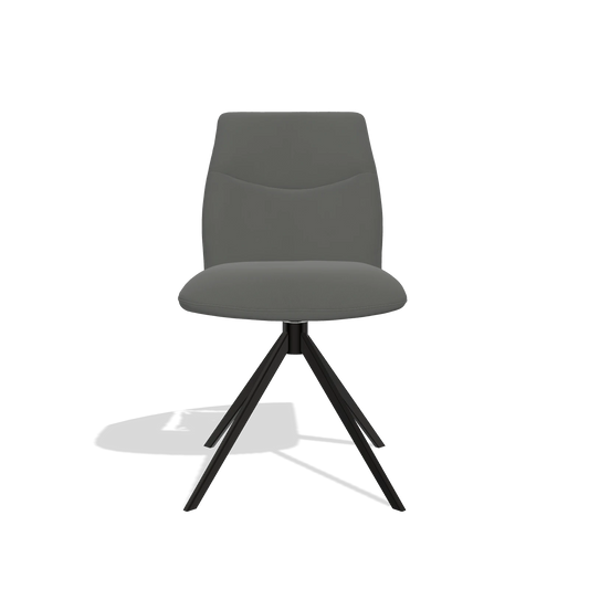 Silla de comedor sin reposabrazos Ferrara 6406 en Piel B945 (gris oscuro), base giratoria en negro, vista frontal