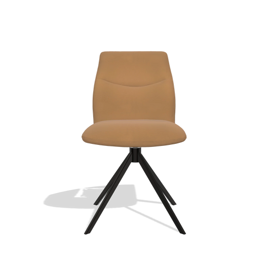 Silla de comedor sin reposabrazos Ferrara 6406 en Piel B947 (caramelo), base giratoria en negro, vista frontal
