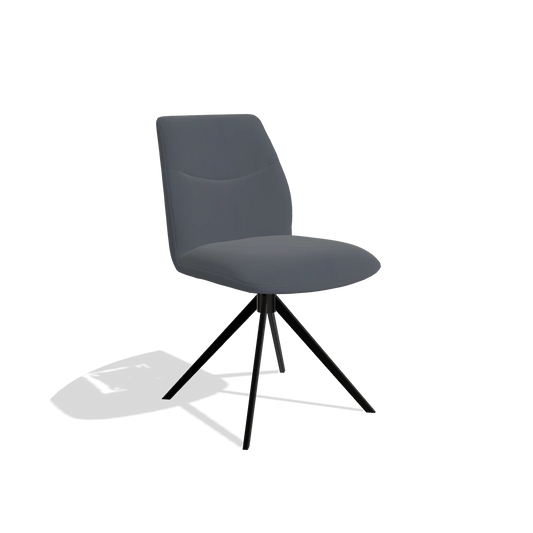 Silla de comedor sin reposabrazos Ferrara 6406 en Piel B961 (gris oscuro), base giratoria en negro, vista en ángulo