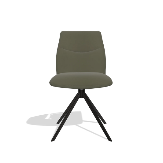 Silla de comedor sin reposabrazos Ferrara 6406 en Piel B962 (gris oscuro), base giratoria en negro, vista frontal