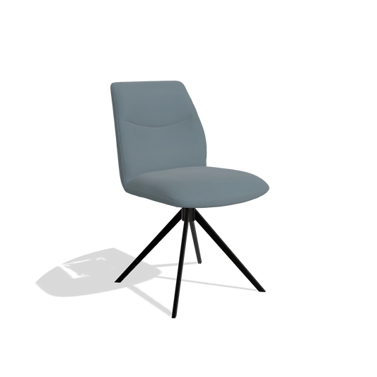 Silla de comedor sin reposabrazos Ferrara 6406 en Piel B963 (gris), base giratoria en negro, vista en ángulo