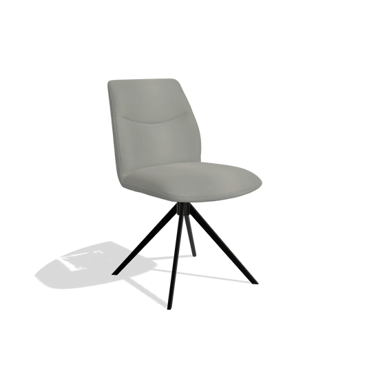 Silla de comedor sin reposabrazos Ferrara 6406 en Piel B967 (greige), base giratoria en negro, vista en ángulo